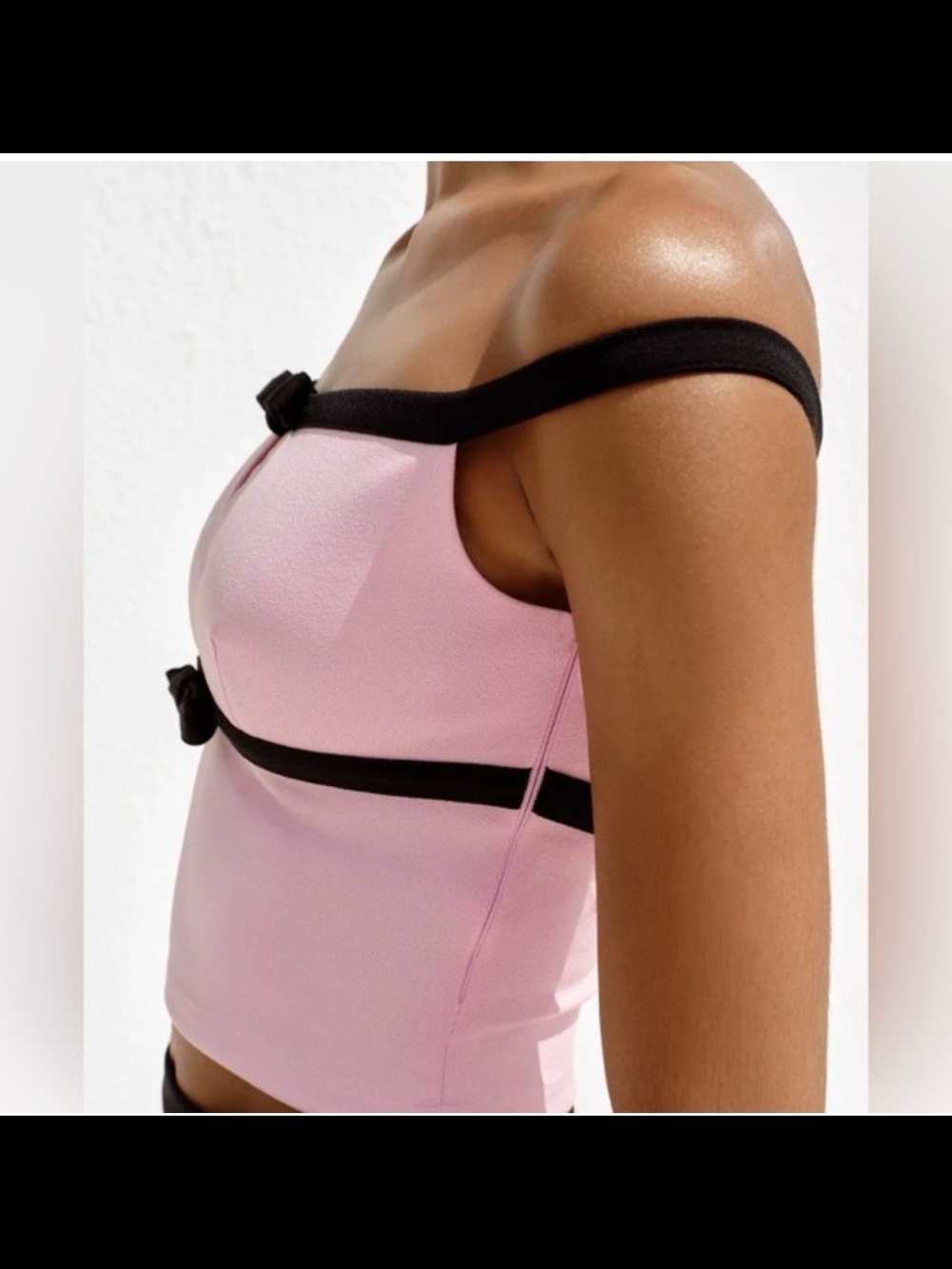 Zara Pink Off-Shoulder Crop Top with Black Trim Size M - Picture 4 of 9